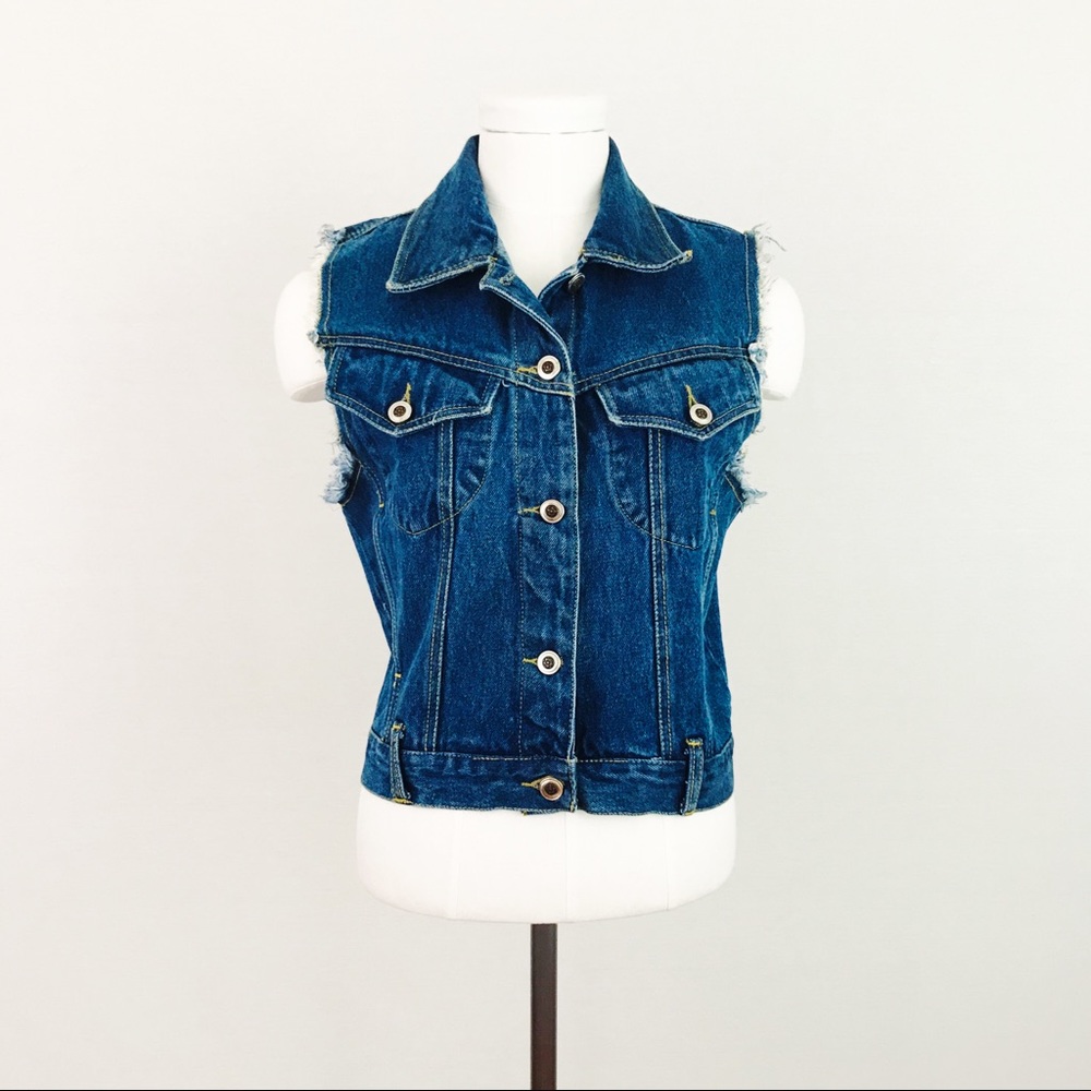 Vintage Distressed Denim Vest | Size S